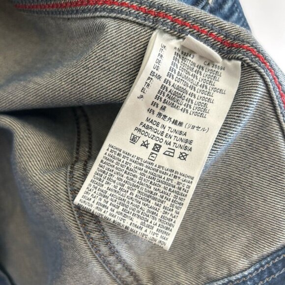 DIESEL Elshar Denim Distressed Jacket Blue Cow Leather Collar Biker - Picture 14 of 15